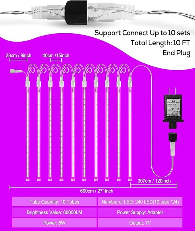 Christmas Lights 12 Inch 10 Tubes Meteor Shower Light LED Falling Rain Drop - Image 4