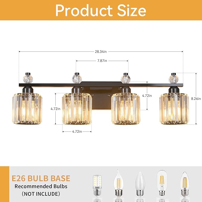 Bathroom Vanity Lights 4-Light Plating Black Modern Crystal Vanity Light - Image 5
