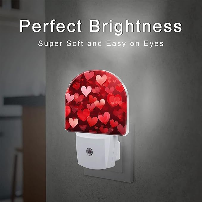 Red Love Hearts Night Light Plug into Wall, Romantic Sweet Red Heart Dusk to - Image 2
