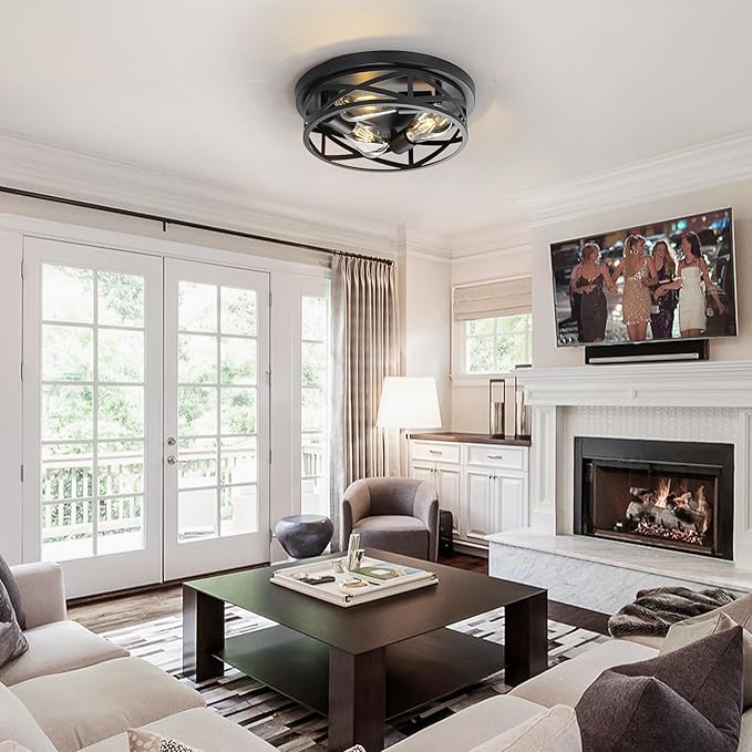 13 Inch Close to Ceiling Light Fixtures 2 Pack, 3-Lights Farmhouse Flush Mount - Image 2