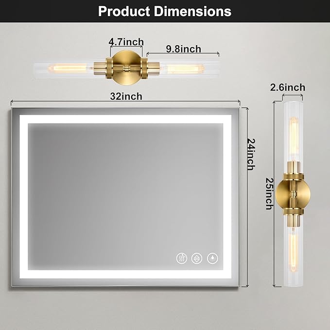 LaLuLa Gold Bathroom Vanity Light Fixtures – 2-Light Hardwired Wall Sconces - Image 5