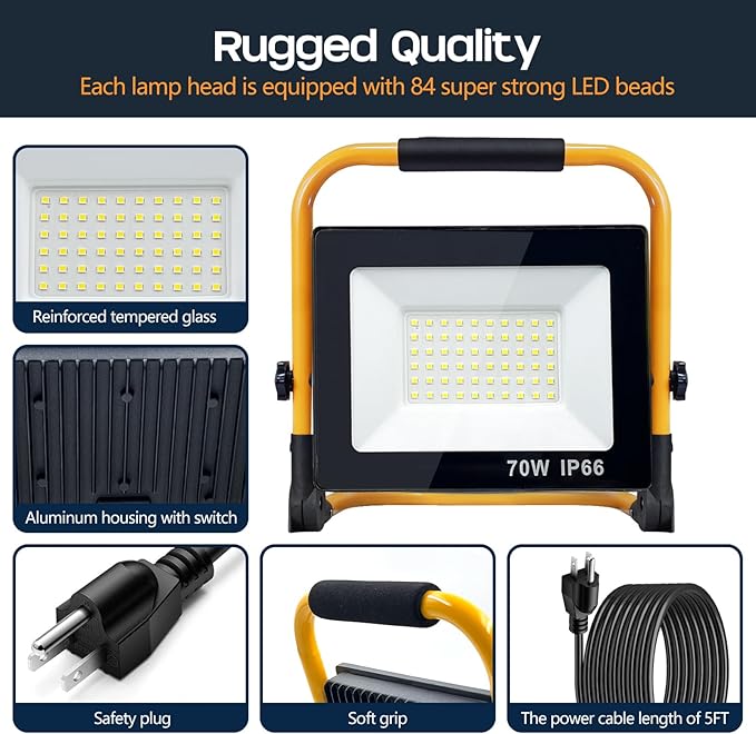 Work Lights with Stand, 1 Head LED Work Light, with Adjustable and Foldable - Image 4