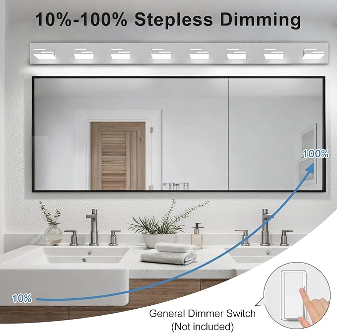 LED Modern Bathroom Vanity Light Fixtures, 8-Light 55-inch Dimmable Chrome - Image 4