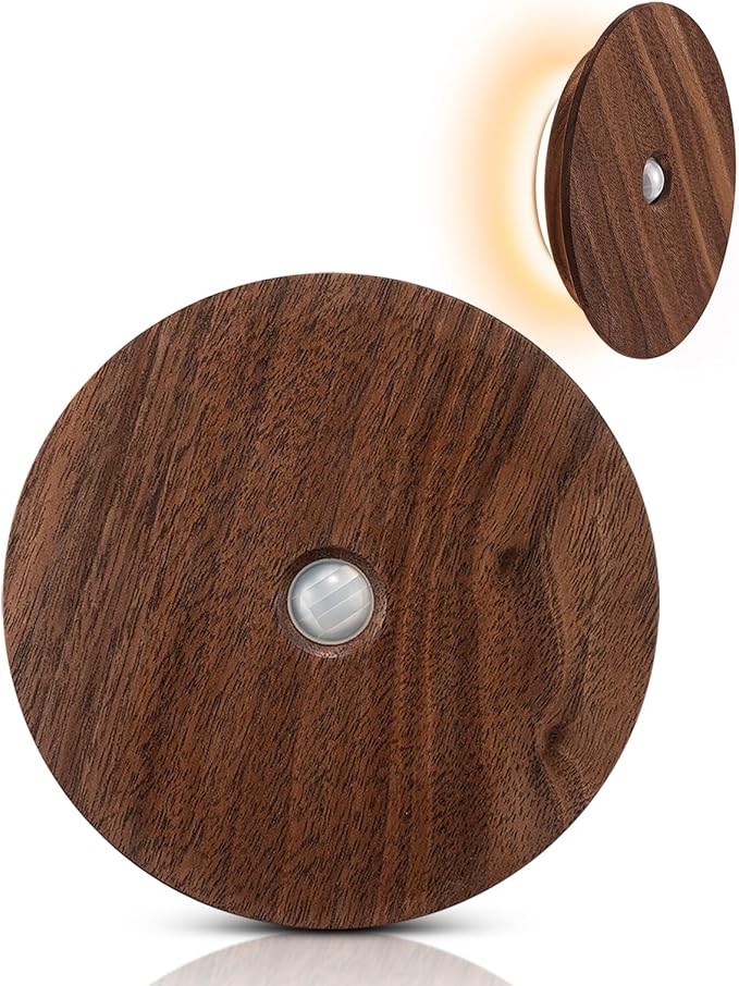 Motion Sensor Night Light Wood Rechargeable Battery-Powered Stick-On Step by Vadifula