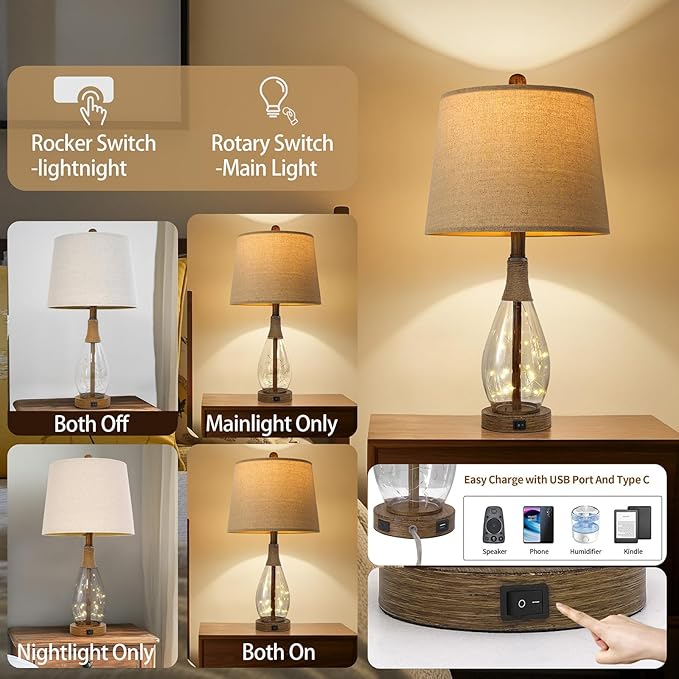 OYEARS Wood-Like Bedside Table Lamp - Image 3