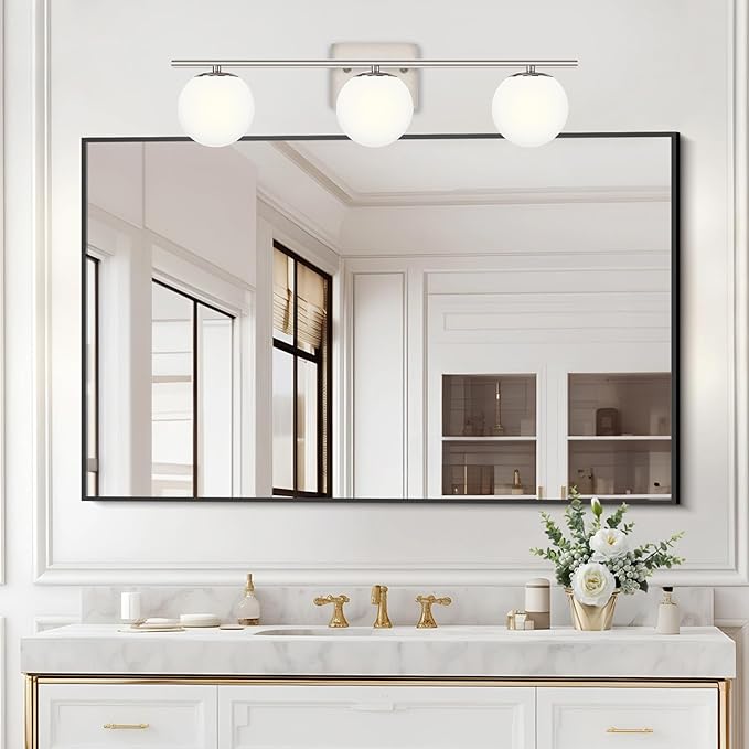 New Bathroom Vanity Light Fixtures 3 Lights Brushed Nickel Glass Shade Modern - Image 7