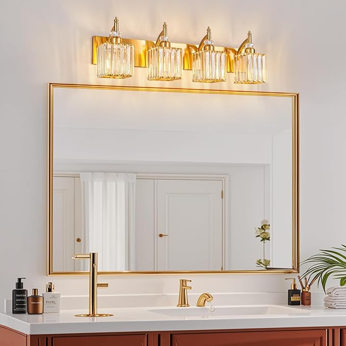 Modern Bathroom Vanity Light 4-Light Gold Crystal Light Fixtures Over Mirror - Image 7