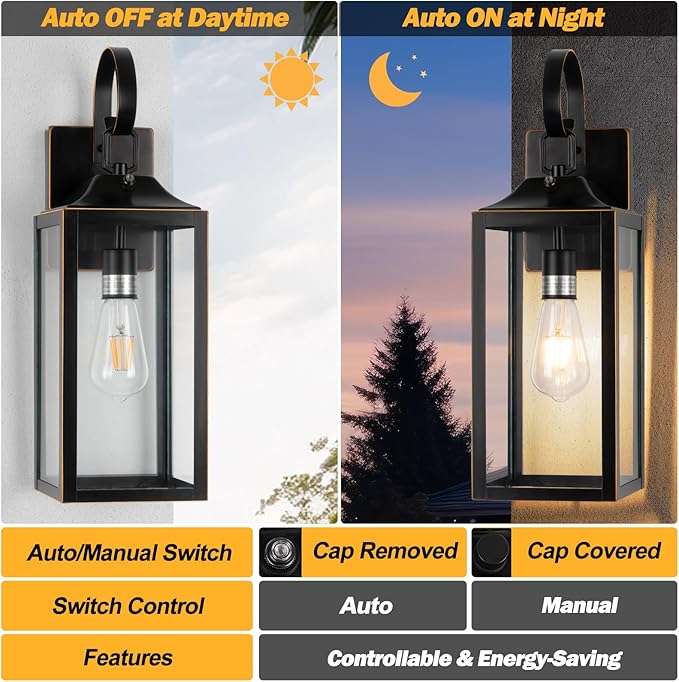 19" Dusk to Dawn Outdoor Lighting 2 Pack, Large Dusk to Dawn Outdoor Wall Lights - Image 4
