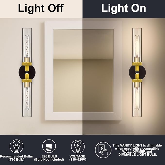 LaLuLa 2-Pack Black and Gold Bathroom Vanity Light Fixtures – Modern 2-Light - Image 4