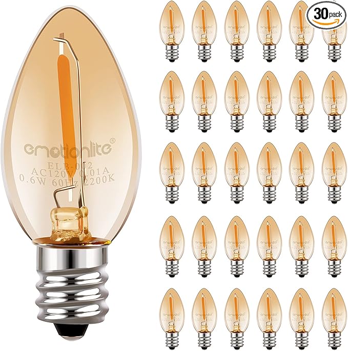 Emotionlite Night Light Bulbs, Amber LED C7 Bulb, 4W-7W Equivalent, E12 by Emotionlite