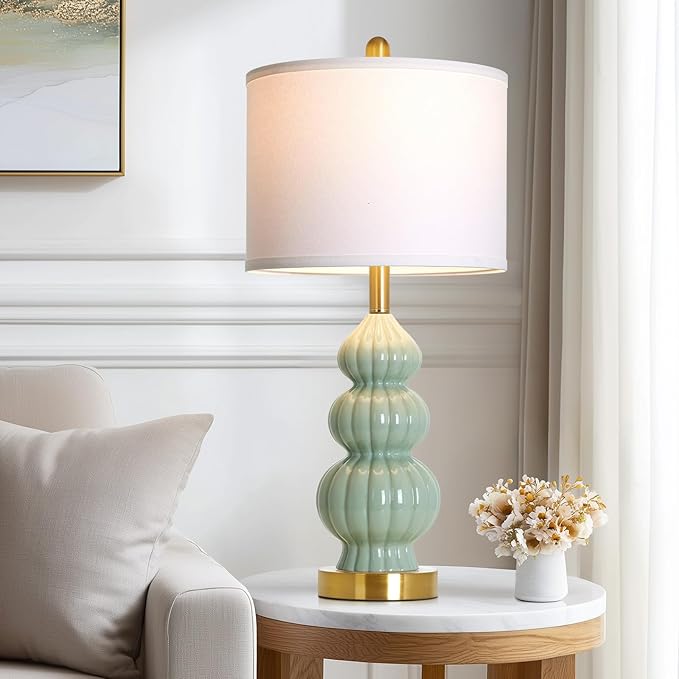 Green Ceramic Lamps Set of 2, 26.5" Modern Table Lamps - Image 5