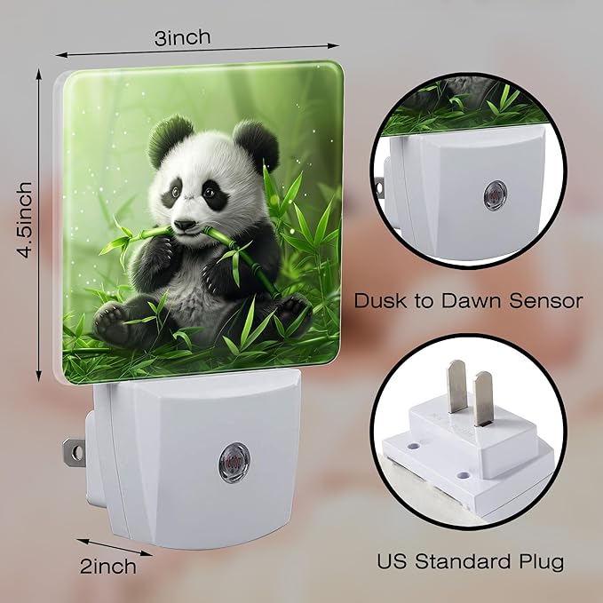 Cute Panda Eating Bamboo Night Light, Natural Animal Green Leaves Dusk to Dawn - Image 2