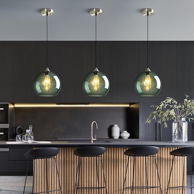 Gray Green Glass Pendant Lights Kitchen Island Lighting Globe Pendant Light - Image 3