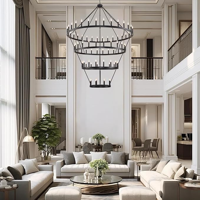 4 Tier 84-Light Black Wagon Wheel Chandelier, Industrial Round Light Fixture - Image 3