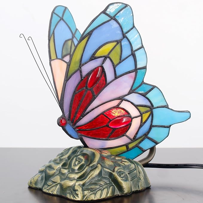 Small Tiffany Table lamp Stained Glass Butterfly Desk Lamp 7X5X9.8 Inch Accent - Image 3