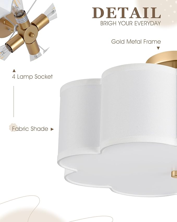 Gold Semi Flush Mount Ceiling Lights, 4-Light 18" Ceiling Light Fixtures - Image 3