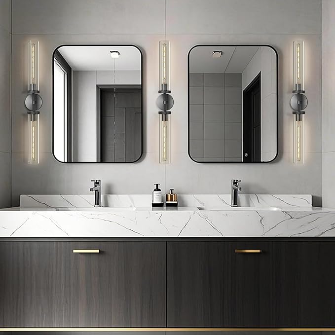 Black Wall Sconces Set of Two, Double Lights - Image 2