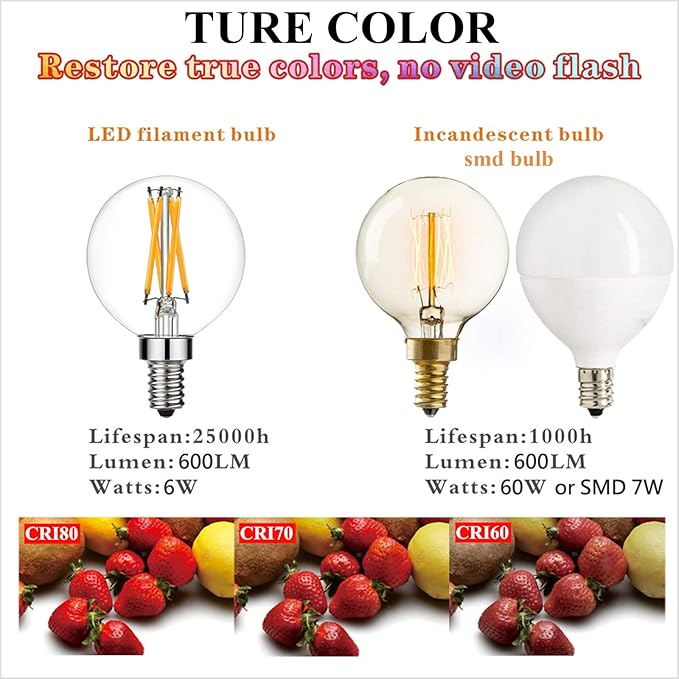 LiteHistory Dimmable G16.5 LED Light Bulb 6W Equal 60W 600lm AC120V Candelabra - Image 6