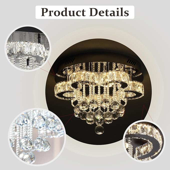 Flashing God 16" Small Crystal Chandelier LED Ceiling Light Fixtures Stainless - Image 2