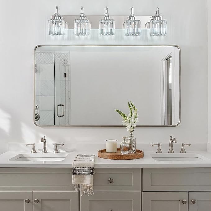 Crystal Vanity Lights Chrome 5 Light Bathroom Light Fixtures Over Mirror Modern - Image 3