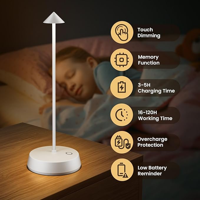 Cordless Table Lamps Rechargeable, 6000mAh LED Battery Operated Desk Lamp - Image 2