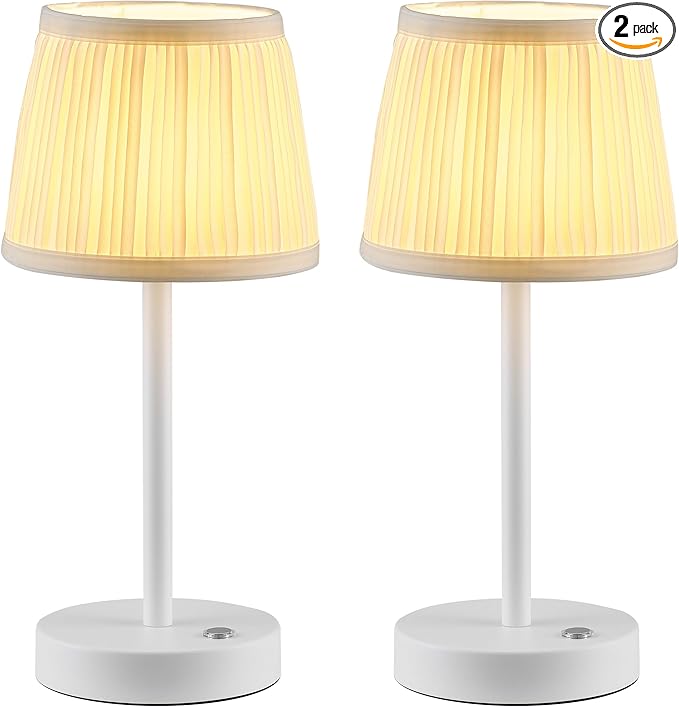 PUSU 2 Pack Cordless LED White Table Lamps, Rechargeable 4000mAh 3 Way Dimmable by PUSU
