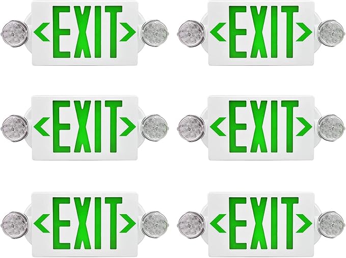 AKT LIGHTING 6 Pack Green LED Emergency Light & Exit Sign Combo, UL Certified by AKTLIGHTING