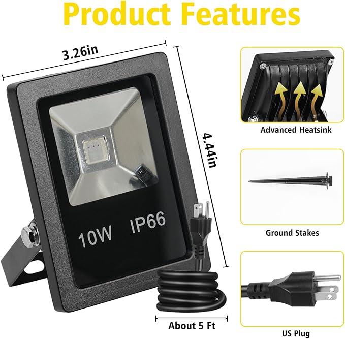 T-SUN Christmas Led Mini Flood Light Outdoor, 10W RGB Color Changing Waterproof - Image 6