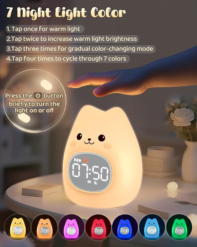 Cat Alarm Clock for Kids with Night Light, Sleep Training Clock Time to Wake - Image 5