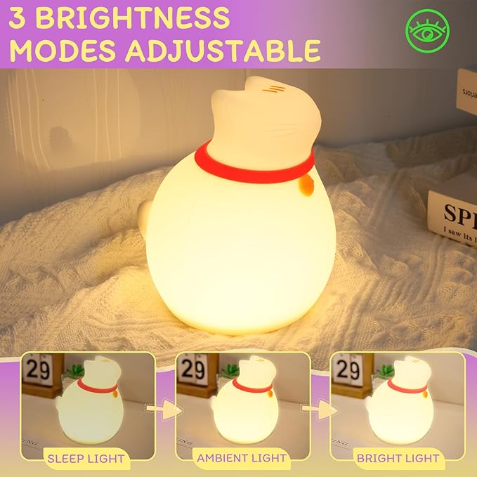 Cat Night Light for Nursery, Silicone Rechargeable Night Light - Image 3