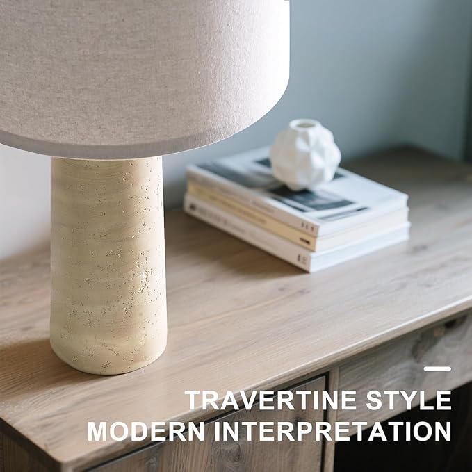 BOBOMOMO 27.25" Modern Table Lamp Set of 2, Warm Beige Resin Lamp - Image 4