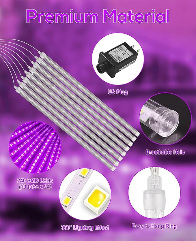 Christmas Lights 12 Inch 10 Tubes Meteor Shower Light LED Falling Rain Drop - Image 8