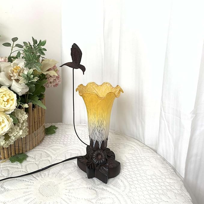 Bieye LL07 Hummingbird Flying Over Lily Flower Blown Glass Table Lamp - Image 3