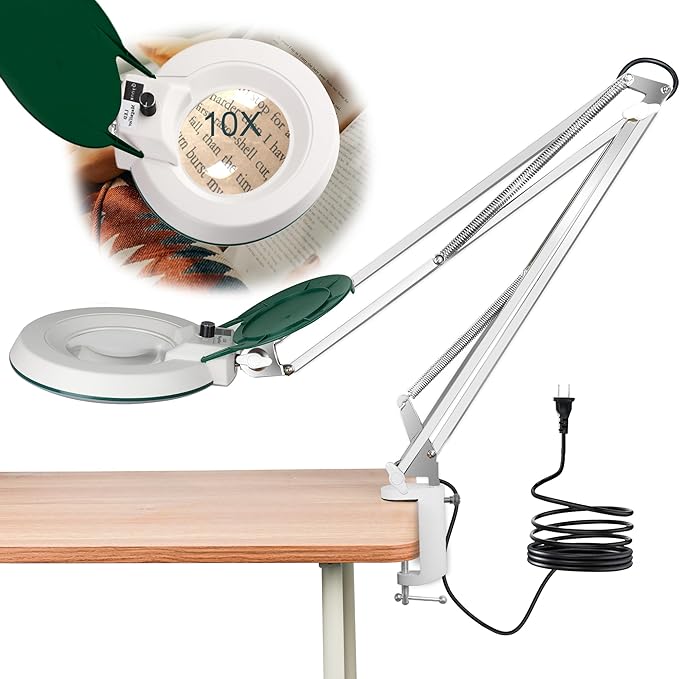 10X Magnifying Glass with Light and Stand, LED Dimmable Lighted Desk Lamp with by Foryourbetterdesktopworking