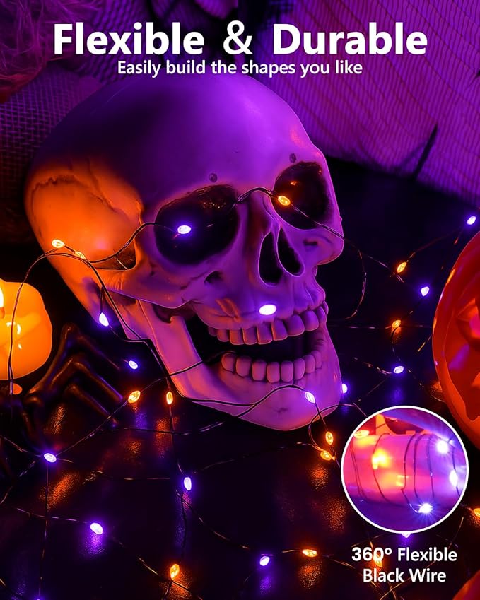 4 Pack 60LED Orange & Purple Fairy Lights Battery Operated - Image 5