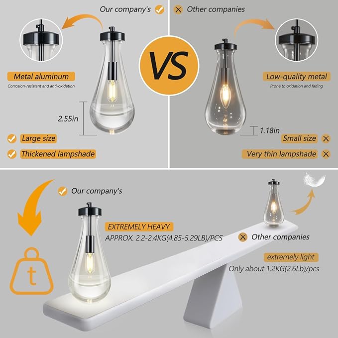 Raindrop Pendant Lights Kitchen Island Teardrop PlatingBlack Hanging Light - Image 3