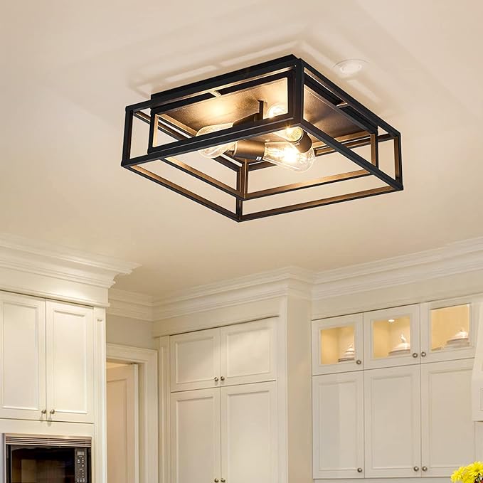 ZGLAOJT Black Flush Mount Ceiling Light Fixture，3-Light Industrial Metal Close by ZGLAOJT