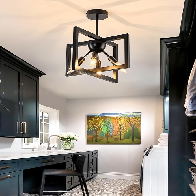 ZGLAOJT 4-Lights Ceiling Light Fixture Modern Black Semi Flush Mount Ceiling - Image 9