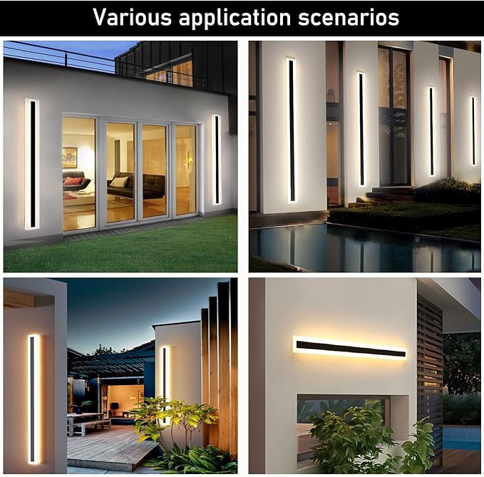 2Pack-79inch Long Outdoor Modern LED Wall Light, 65W Waterproof IP65 Warm White - Image 5