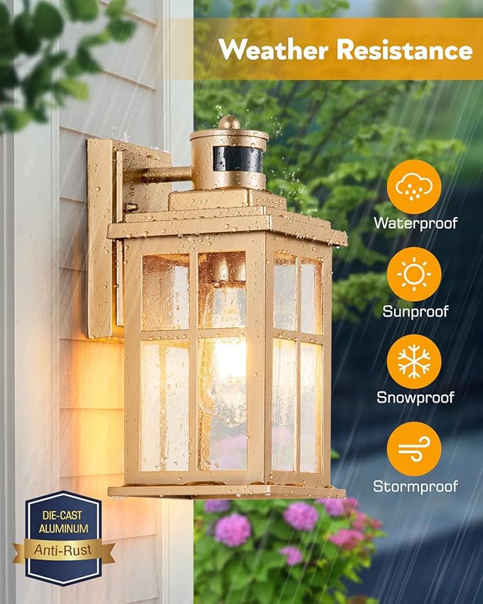 VIANIS 2 Pack Motion Sensor Outdoor Wall Lights, Modern Gold Exterior Garage - Image 6