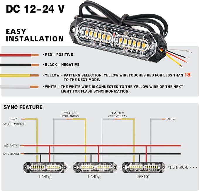8-Pcs 12 LED Sync Feature Emergency Strobe Grille Lights Ultra Slim Surface - Image 4