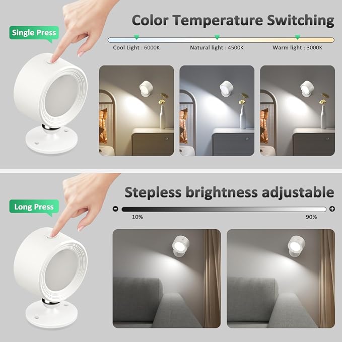 LED Wall Sconces 3 Pcs with Remote, Wall Mounted Lights Rechargeable Battery - Image 2