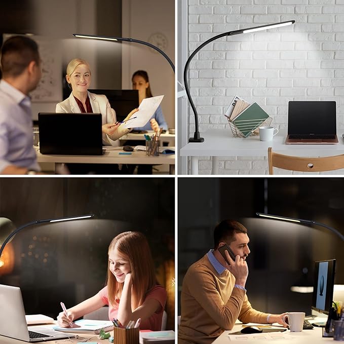 YOUKOYI LED Desk Lamp with Clamp, 10W Swing Arm Clamp Lamp, 5 Brightness Levels - Image 6