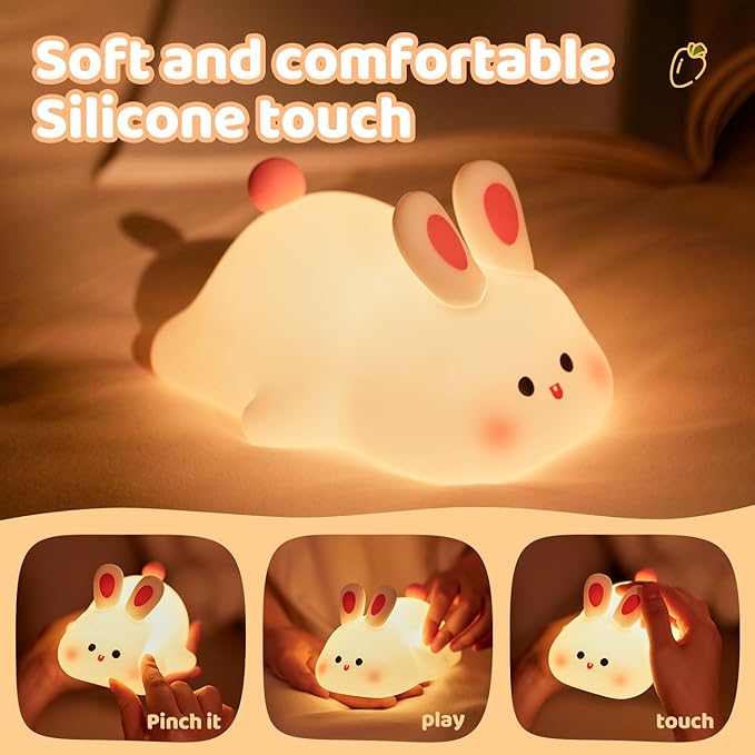 Big Face Rabbit Night Light, 3-Level Pat Control & Cute Squishy Lamp - Image 3