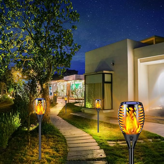 TomCare 8 Pack Outdoor Flickering Flames Torch Decorative Garden Lights Solar - Image 6