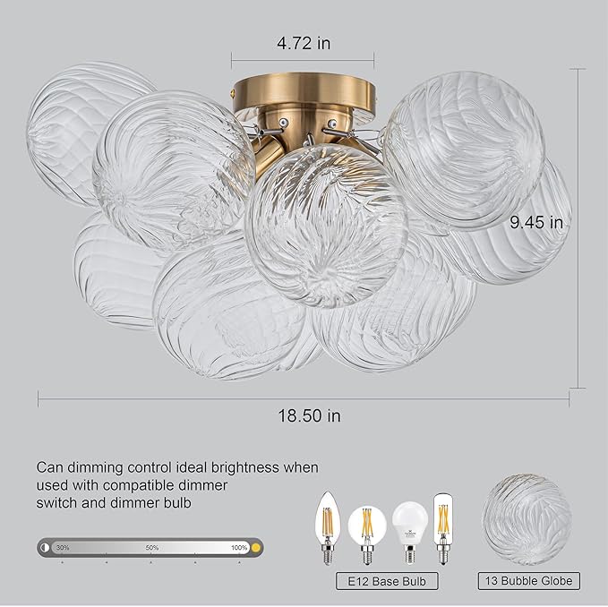 GoYeel Semi Flush Chandelier Gold, Modern Light Fixtures Ceiling Mount Lighting - Image 5