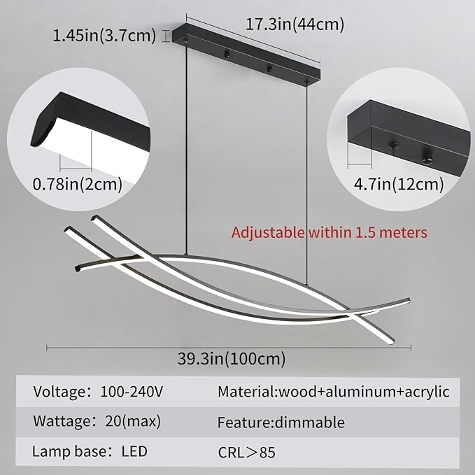 Pendant Light, Linear Pendant Light LED Dimmable Hanging Light Fixture - Image 3