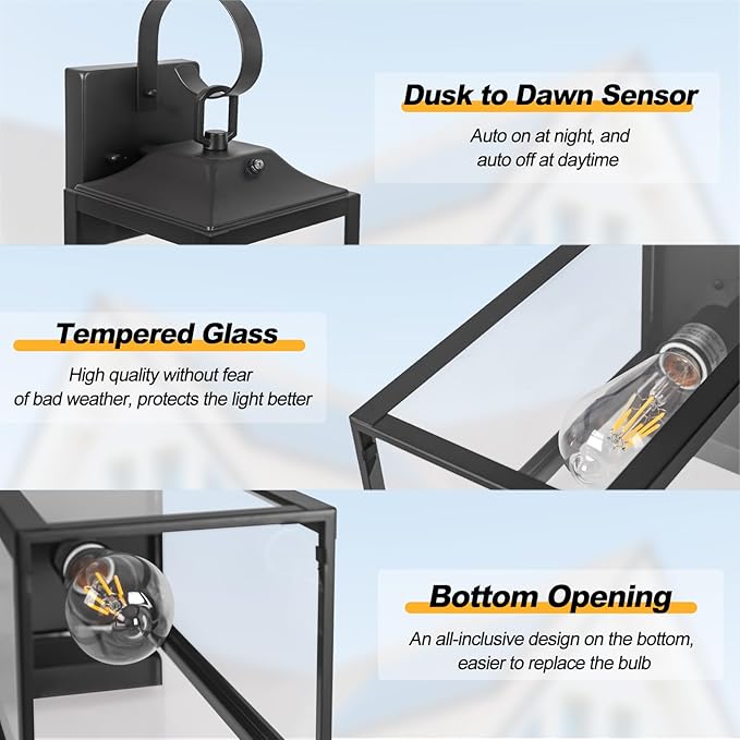 19" Large Dusk to Dawn Outdoor Lighting 2 Pack, Modern Wall Lantern Outdoor - Image 2