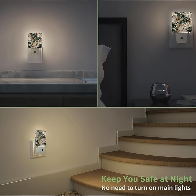 Green Gold Leaf Night Light, Tropical Palm Night Light Plug into Wall - Image 7