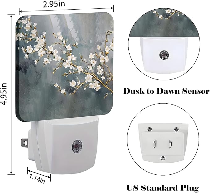 Pure White Flower Night Light, Plug-in Nightlights Auto Sensor Night Lamp Dusk - Image 2